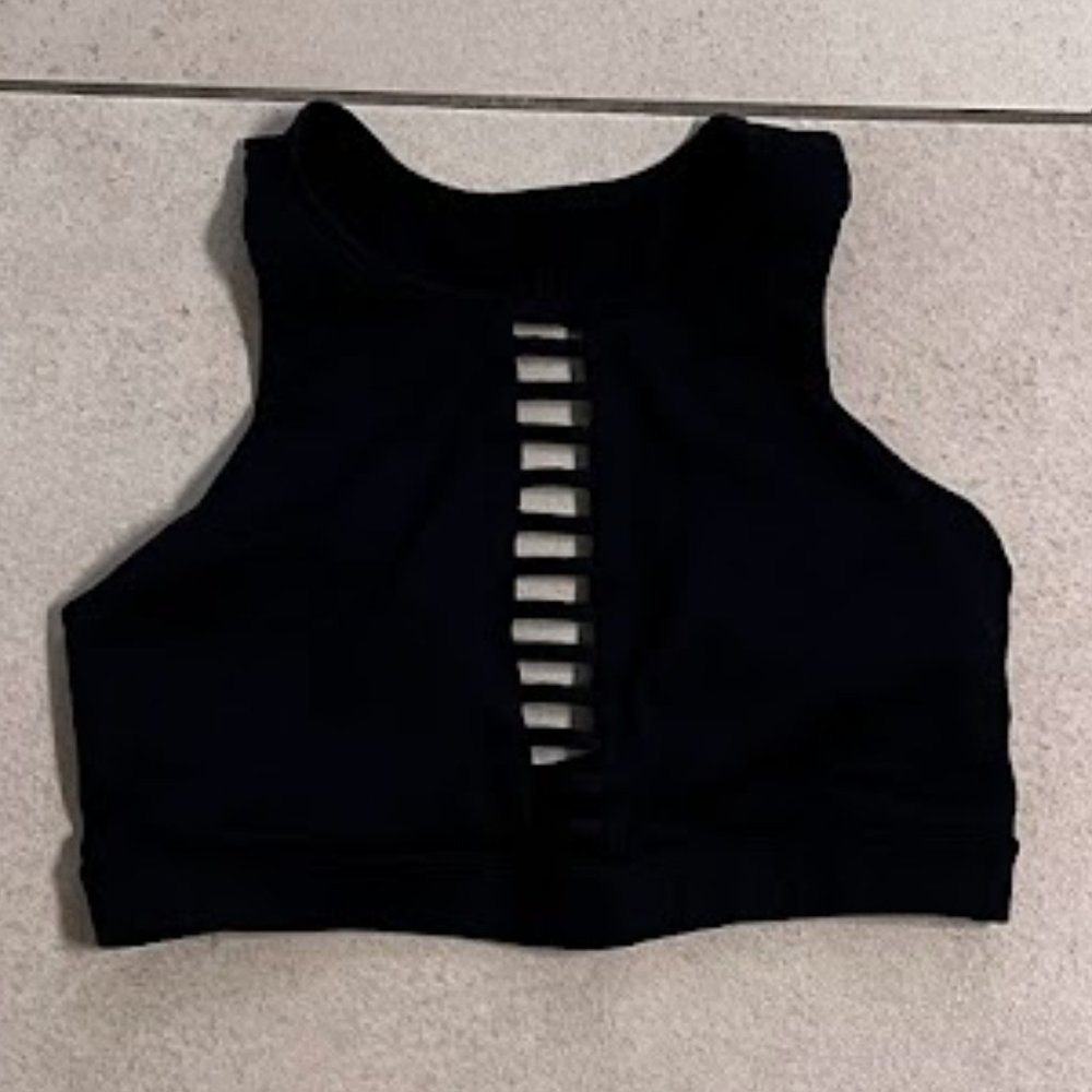 Black Ladder cutout (front side) sports bra, open back, size Small - medium